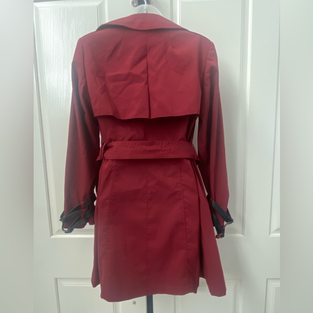 White House Black Market Burgundy Double-Breasted Trench Coat Sz XS - Picture 4 of 4